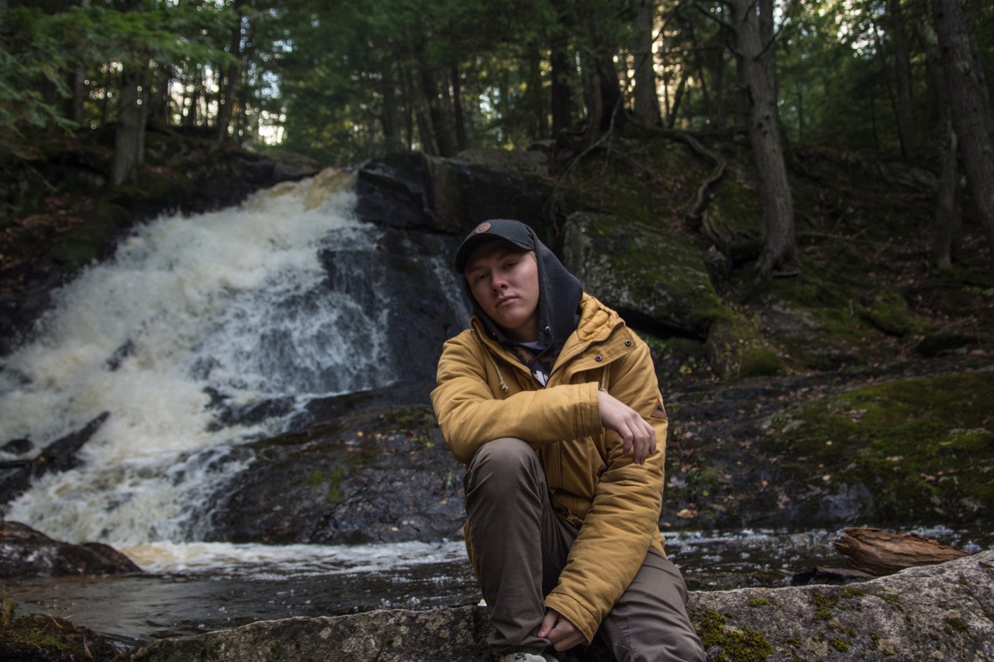 Dameon Spencer at a waterfall in Michigan